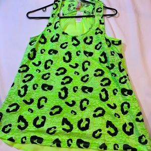 Lime green tank top with leopard print. Brand new with tags. Sheer back.